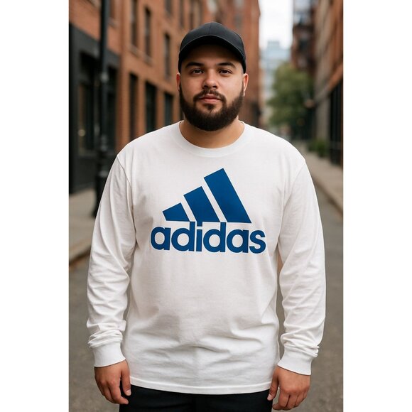 adidas Other - Adidas White Long Sleeve Shirt 2XL Blue Logo Street Style Athletic Tee Top